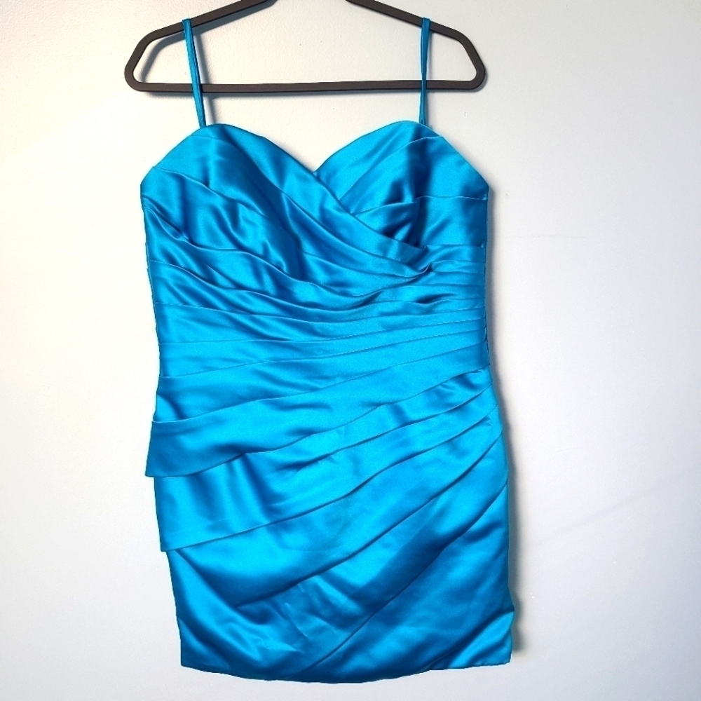 Sorella Vita Blue Gathered Pleat Sweetheart Mini Formal Dress - Size 20 - Picture 2 of 7
